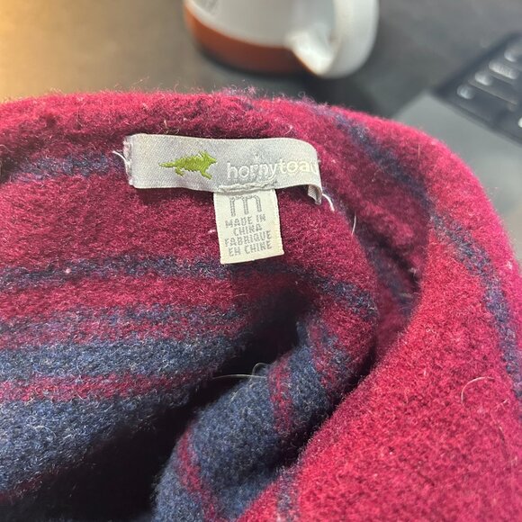 Horny Toad Women's Lambswool Hooded Cardigan Striped Blue Burgundy M Pockets - Picture 5 of 6